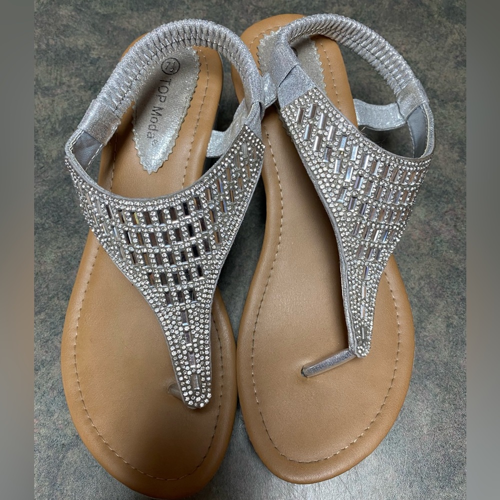 Silver sandals with rhinestones